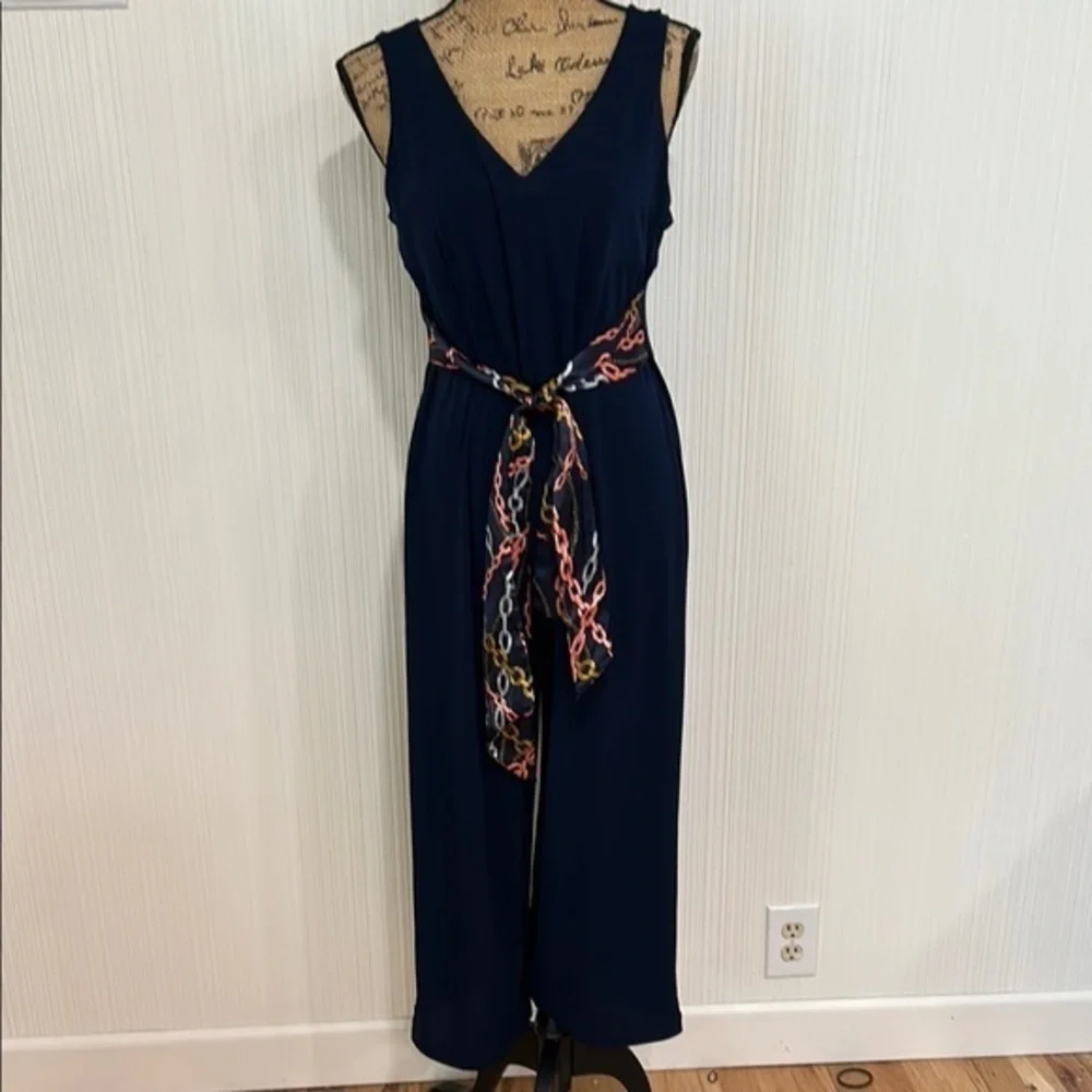 Elegant Navy Jumpsuit with Chain Belt